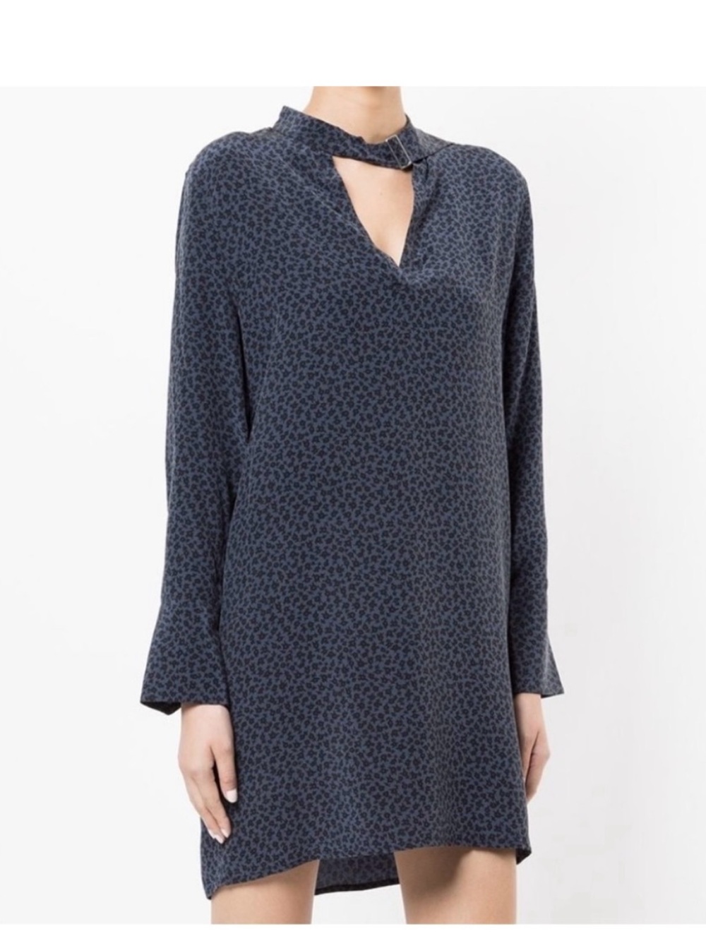 Equipment Navy Printed Keyhole Long-Sleeve Shift Dress